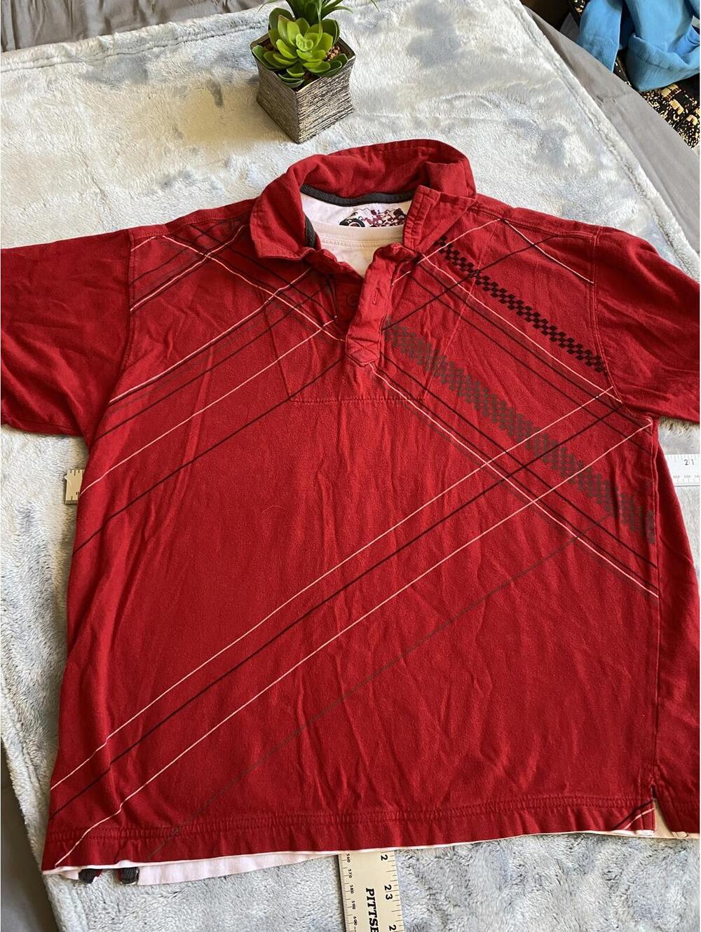 Point Zero Red Graphic Large Cotton Polo Shirt Size Large
